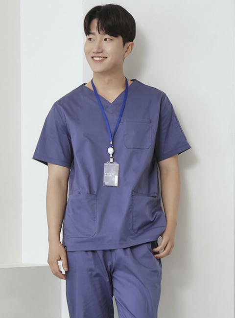남성 V넥 TC스판 베이직 스크럽 티셔츠 (4color)